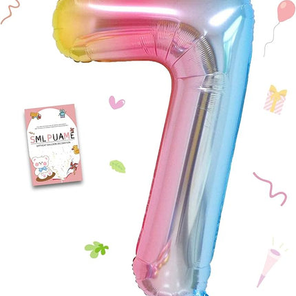 Smlpuame 40 Inch Number Balloons 0-9 Rainbow Gradient Large Number 7 Balloons, Digital Balloons for Birthday Party Celebration Decorations, Helium Foil Number Balloons for Wedding Anniversary