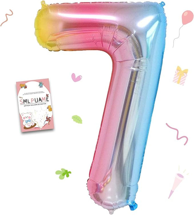 Smlpuame 40 Inch Number Balloons 0-9 Rainbow Gradient Large Number 7 Balloons, Digital Balloons for Birthday Party Celebration Decorations, Helium Foil Number Balloons for Wedding Anniversary