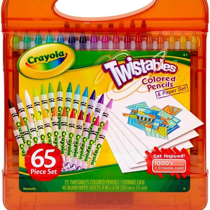 Crayola Twistables Colored Pencils Set 65 pieces (25 pencils + 40 paper sheets), Kids Drawing Kit, Portable Art Case, Kids Colored Pencils, Coloring Supplies, Gifts.