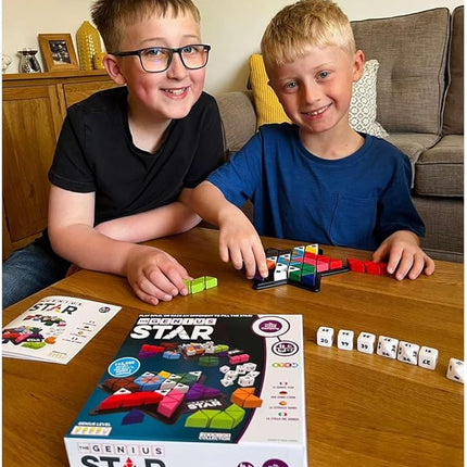The Happy Puzzle Company The Genius Star | Toy of The Year Award Winning Family Board Game | 165,888 Possible Puzzles | Filling in Colored Shapes | Blockers to Complete A Star | Golden Star Twist