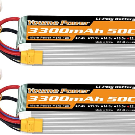 22.2V LiPo Battery 3300mAh,Lipo 6S Battery 50C XT90 Plug for RC Airplane RC Helicopter RC Quadcopter Drone Car Truck Boat Model(2 Packs)
