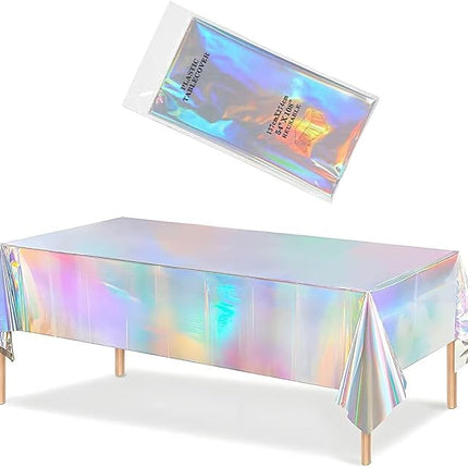 Iridescent Pink Plastic Tablecloths - Shiny Disposable Laser Rectangle Table Covers for Barbie Party, Taylor Swift Birthday, Hello Kitty, Unicorn Party Decorations, 54x72 Inches 1 Pack