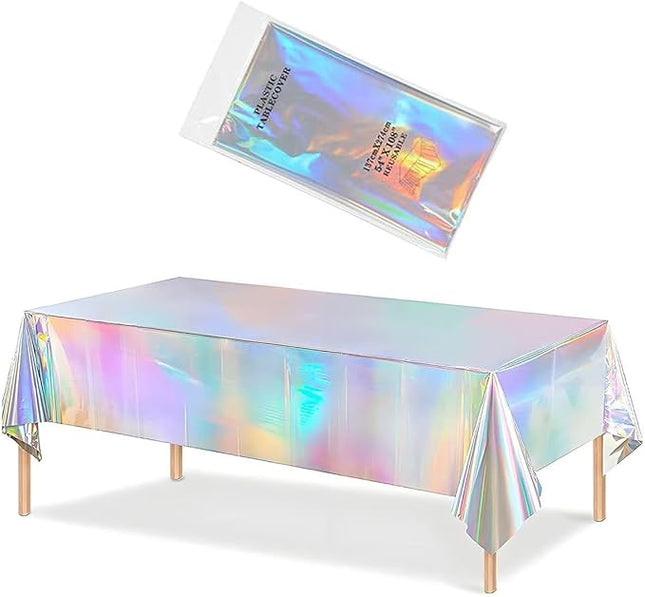 Iridescent Pink Plastic Tablecloths - Shiny Disposable Laser Rectangle Table Covers for Barbie Party, Taylor Swift Birthday, Hello Kitty, Unicorn Party Decorations, 54x72 Inches 1 Pack