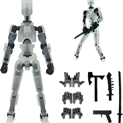Titan13 Action Figure, Dummy Robot 13 Action Figure, 3D Printed Multi-Jointed Movable Robot Action Figure Creative Gifts for Kids Adults with 3 Hand-Shapes, 4 Weapons(Transparent)