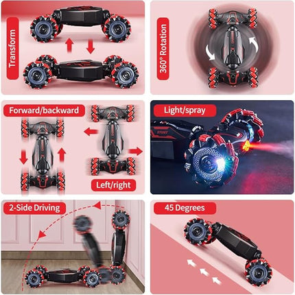 4WD Remote Control Gesture Sensor Car,Hand Controlled RC Stunt Car,Double-Sided Vehicle 360° Rotation with Light and Music Spray, Watch Toy Cars for Boys & Girls Birthday
