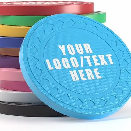 100 Personalized Plastic Diamond Chips, Print Your Image and Text, Tokens for Casino Player, Board Game, Late Night Poker Game, Party, Bar, Golf Ball Markers, Business Cards, Redemption
