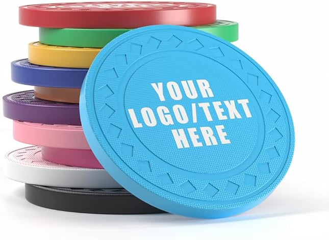 100 Personalized Plastic Diamond Chips, Print Your Image and Text, Tokens for Casino Player, Board Game, Late Night Poker Game, Party, Bar, Golf Ball Markers, Business Cards, Redemption