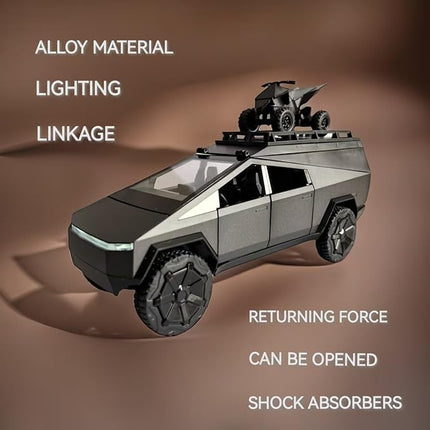 1:24 Camping RV Car Model Toys, Pickup Trailer RV Metal Pick-Up Truck Trailer Toy with Motorcycle Pickup Truck Model with Sound Light Pull Back and Super Realistic Exterior Vehicle Gifts（Dark Grey
