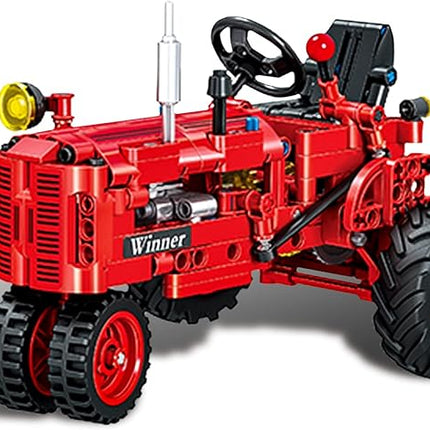 Classic Building Blocks 1/12 Red Tractor Farm Toy Building Set Gift for Kids Ages 6 7 8 9 10 11 12 Includes Shifting Structure, Steering Structure Features (Classic Edition)