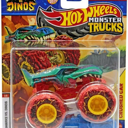 Hot Wheels Monster Trucks Sharks vs Dinos, 1:64 Scale Die-Cast Vehicle Collection, 2025 Edition (1/8 Team Dino Mega-Wrex)