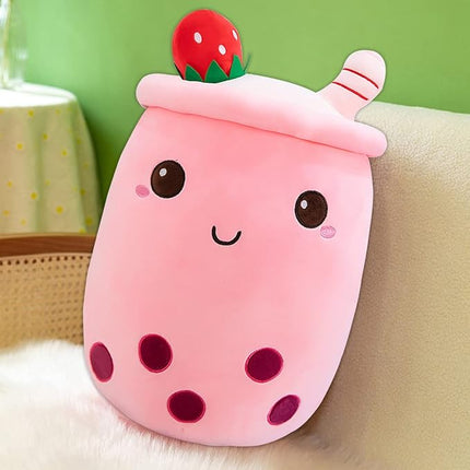 MDXMY Plush Stuffed Bubble Tea Plush Pillow Soft Cute Pearl Milk Tea Hug Pillow (Pink Cream, 19.6 inch)