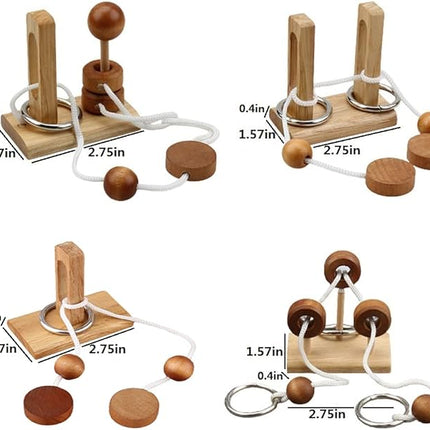 Brain Teaser Puzzle Wooden Threading Rope Loop Puzzle Luban Lock Brain Teaser Game Adult Kids Toy Puzzles for Adults (4)