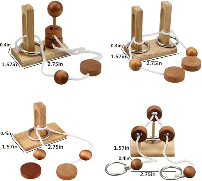 Brain Teaser Puzzle Wooden Threading Rope Loop Puzzle Luban Lock Brain Teaser Game Adult Kids Toy Puzzles for Adults (4)