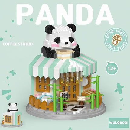 Street View Coffee Shop Mini Building Blocks,911 Pieces Cute Panda Animal Micro Building Sets,Simulation Architecture Construction Toy,Creative Gifts for Adults Teens 12+
