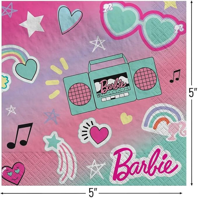 Multicolor Barbie Dream Together Beverage Napkins (5" x 5") Pack Of 16 - Adorable & Elegant Design, Soft & Absorbent Paper Napkins - Ideal For Themed Parties, Events & Everyday Use
