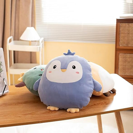 Soft Flat Purple Penguin Plush Hugging Pillow Cute Blue Penguin Stuffed Animal with Crown Plushies Toys Kids Anime Cushion for Birthday, Valentine's Day, Christmas...12 Inch