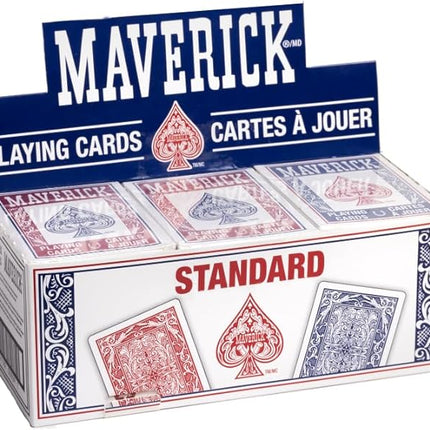 Maverick Playing Cards 12 Pack, Standard Index, Red and Blue Decks, Bulk Playing Cards for Poker, Card Games, and Family Game Night