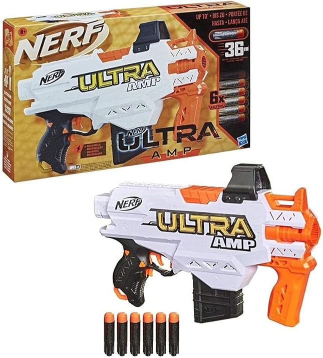 Nerf Hasbro Ultra Amp Motorised Blaster, 6-Dart Clip, 28.6 x 27.3 x 45.1 cm, Multicolor, Compatible With Ultra Darts, N-A