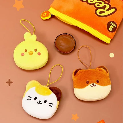 Anirollz x Hershey Reeses Snack Bag Mini Plush Set – Kawaii Collectible Plush Toys – 3-Color Kittiroll, Brown Foxiroll & Chickiroll