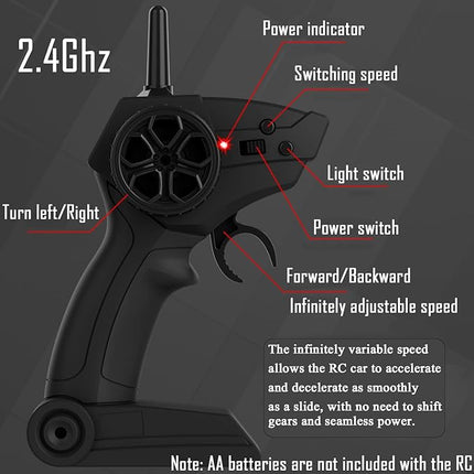 1:20 RC Drift Car 2.4GHz 4WD High Speed Drift Remote Control Cars Vehicle with LED Lights and Drifting Tires Batteries x2 Racing Sport Toy Cars for Adults Boys Girls Kids (Black 1:20)