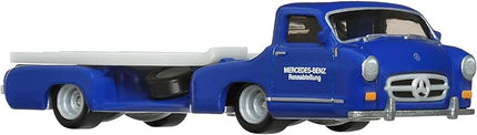 Hot Wheels Team Transport Culture Die-cast Cars, Mercedes-Benz 300 SL, MB Blaues Wunder Flatbed Truck, 1:64 Scale Model
