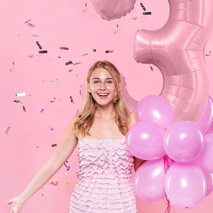 Smlpuame Pastel Pink 0 Balloon Numbers, 40 Inch Large Light Pink Foil Number Balloons 0-10, Self-Sealing Birthday Balloon for Girls Women Anniversary Graduation New Year Party Decoration Supplies
