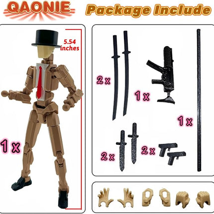 3D Printed 5.54-inch Multi-Jointed Action Figures Dummy13, Full Body Mechanical Movable Toy, Multiple Accessories, Hand Painted Figure, Desk Decoration, Creative Gifts (Gentleman Apricot)