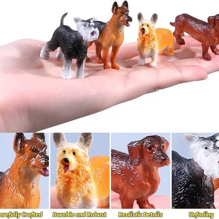SIENON 12PCS Dog Figures Toy Set, Miniature Plastic Realistic Assorted Dollhouse Puppy Animals for Kids Educational Preschool Learning Christmas Easter Eggs Birthday Party Favor Cake Topper