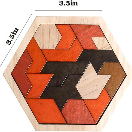 Skrtuan Wooden Puzzle Hexagon Tangram Puzzle for Kids Adults Brain Teasers Puzzles Game Challenge Toy Shape Pattern Block Tangram Family Portable Montessori Educational Gift for Kids Boys Girls