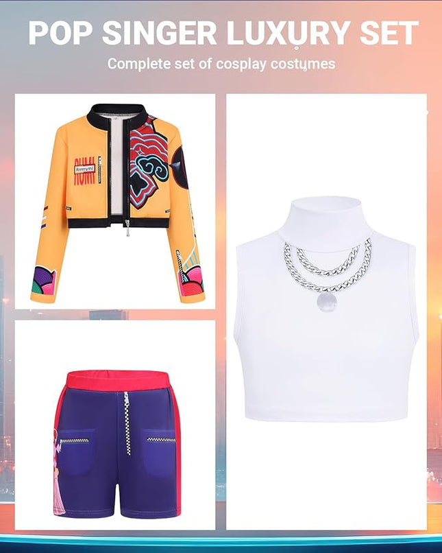 Girls Demon Pop Singer Hunters Costume 3-14 Years Stage Dance Idol Cosplay Outfit, Kids Halloween Costumes