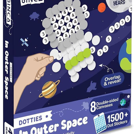 BINCA Dotties Dot Art Activity Kit - Space, 1500+ Stickers, Mess-Free Activities, DIY Dot Sticker Art for Toddlers, Kids Travel Activities, Craft Kits & Gifts for Boys & Girls Ages 4,5,6,7