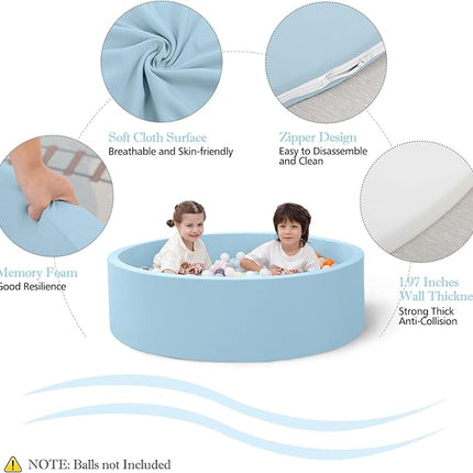 Foam Ball Pit for Toddlers, 35.4"x 11.8" Kids Ball Pit, Soft Round Baby Ball Pool, Ideal Gift for Girls and Boys, Indoor and Outdoor Game(Blue, NO Balls)