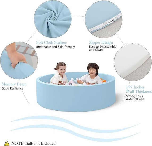 Foam Ball Pit for Toddlers, 35.4"x 11.8" Kids Ball Pit, Soft Round Baby Ball Pool, Ideal Gift for Girls and Boys, Indoor and Outdoor Game(Blue, NO Balls)