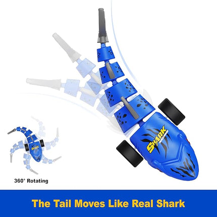 Remote Control Shark Toys, RC Shark Cars with Led Light, Rechargeable RC Robot Toy for Kids, 360° Rotating & Swinging Tail, Birthday Gifts for Girls Boys Age 3-5 5-7 8-10