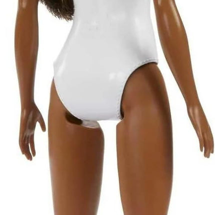 Barbie Doll with Beach Theme in American Flag Stars and Stripes Swimsuit, Brunette