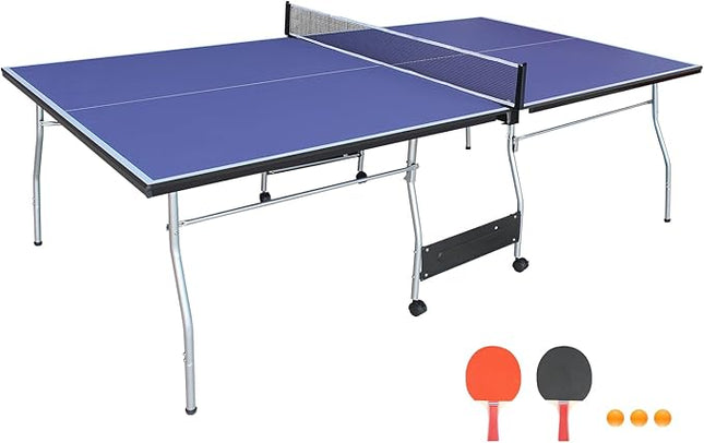 Table Tennis Table 4.5 FT / 6 FT / 8 FT / 9 FT Foldable Portable Ping Pong Table with 2 Table Tennis Paddles 3 Balls and Net for Indoor Outdoor Games