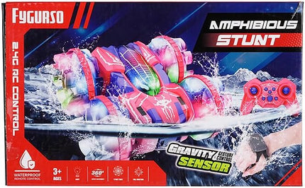 4WD Waterproof RC Car, 2.4 GHz Land & Water Remote Control Car Remote Control Boat for kids, 360°Rotation RC Truck Stunt Cars with LED Lights, Boys Girls Gifts All Terrain Water Beach Pool Toy