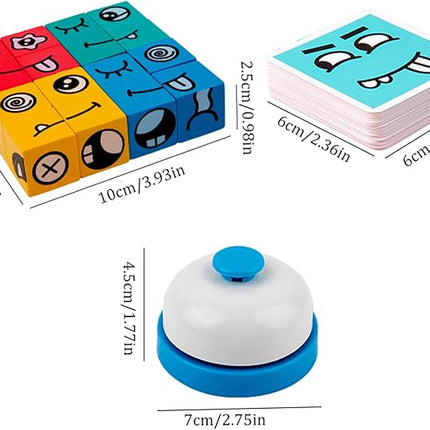 Wooden Face Changing Magic Cube Building Blocks Game Matching Expression Puzzle Toy Board Games for Family Night, Match Puzzles Geometric Educational Toys for Kids and Adults