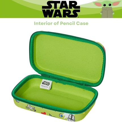 Innovative Designs Star Wars Baby Yoda Mandalorian Pencil Case Set with Stickers and Gel Pens for Kids, Molded with Zip Closure, Green