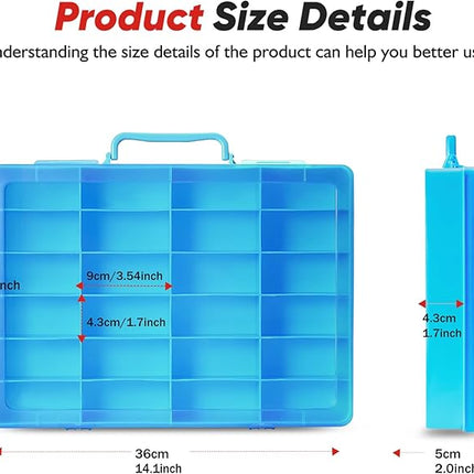 Toy Storage Organizer Case for Hot Wheels Car, for Matchbox Cars, for Mini Toys, for Small Dolls. Carrying Box Container Carrier with 24 Compartments (Box Only) (Blue)