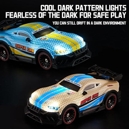 Color-Changing Remote Control Car with Dual Control, 6-Channel 2.4GHz RC Drift Cars with Lights, 2 Tire Sets & 4 Cones, High Speed Racing Toy for Boys, Birthday Gifts for Kids (B: Yellow-Pink)