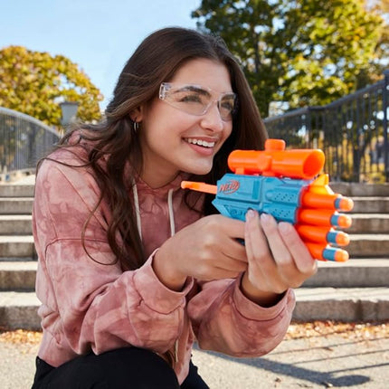 Nerf Elite 2.0 Prospect QS-4 Blaster, 8 Official Nerf Elite Darts, 4-Dart Blasting, Nonremovable Targeting Scope, Pull-Back Priming