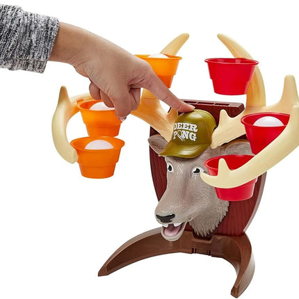 Deer Pong Game, Features Talking Deer Head and Music, Includes 6 Party Cups and 8 Balls, Fun Family Game for Ages 8 and Up