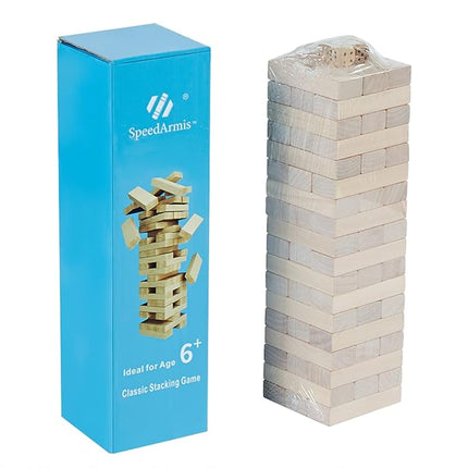 SpeedArmis Mini Tumble Tower, 54PCS Wooden Stacking Game for Teens - Pine Stack Timber Board Games with 4 Dice Set - Classic ‌Xmas Gifts for Teens
