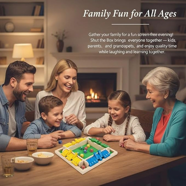 Shut The Box - Wooden Dice Board Game, 2-4 Player Math Puzzle Toy for Kids and Adults, Educational Family Tabletop Game for Learning Addition Subtraction, Fun Strategy Gift Set