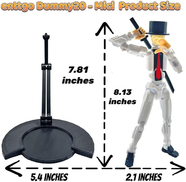 3D Printed 8.13-inch Action Figure Dummy-Mici20, Full Body Mechanical Movable Toy, Multiple Accessories, Desk Decoration (3 HandsType, Bracket, Weapons, Armour) (White)
