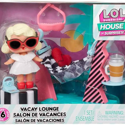 L.O.L. Surprise! OMG House of Surprises Vacay Lounge Playset Leading Baby Collectible Doll with 8 Surprises, Dollhouse Accessories, Holiday Toy, Great Gift Kids Ages 4 5 6+ Years Old & Collectors