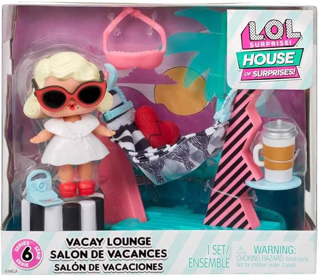 L.O.L. Surprise! OMG House of Surprises Vacay Lounge Playset Leading Baby Collectible Doll with 8 Surprises, Dollhouse Accessories, Holiday Toy, Great Gift Kids Ages 4 5 6+ Years Old & Collectors