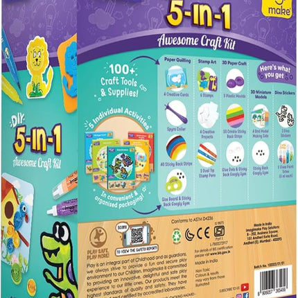 Imagimake 5-in-1 Awesome Craft Kit | Includes 15+ Projects | Crafts for Kids Ages 4-8 | 5 to 7 Year Old Girl Birthday Gifts | Arts and Crafts for Kids Ages 6-8 | 6 Year Old Girl Birthday Gift