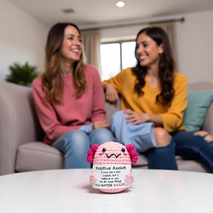 Positive Mini Axolotl Charm Buddie - Emotional Support Crochet Dolls Positive Crochet Animals Gifts Emotional Support Plush Stuffed Animal for Anxiety & Stress Relief